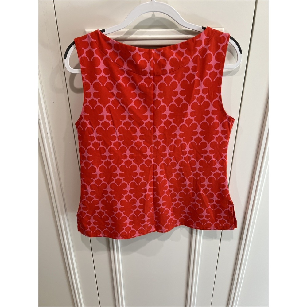 Lesley Evers Pink & Red Geometric Print Sleeveless Top Preppy Resort Designer - Picture 2 of 6